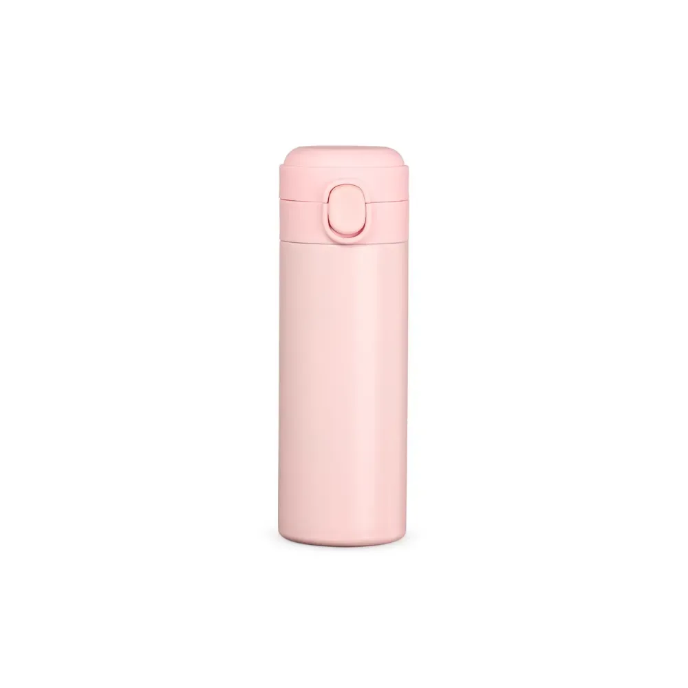 Garrafa Térmica Inox 400ml personalizada rosa com botão central