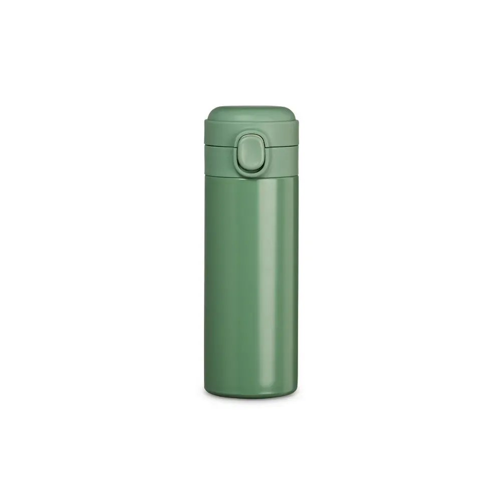 Garrafa Térmica Inox 400ml personalizada verde com botão central