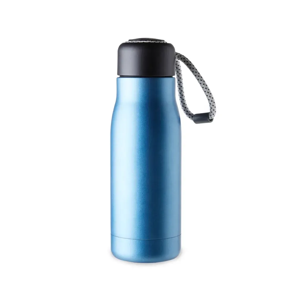 Garrafa térmica inox 420ml alça de corda personalizada azul