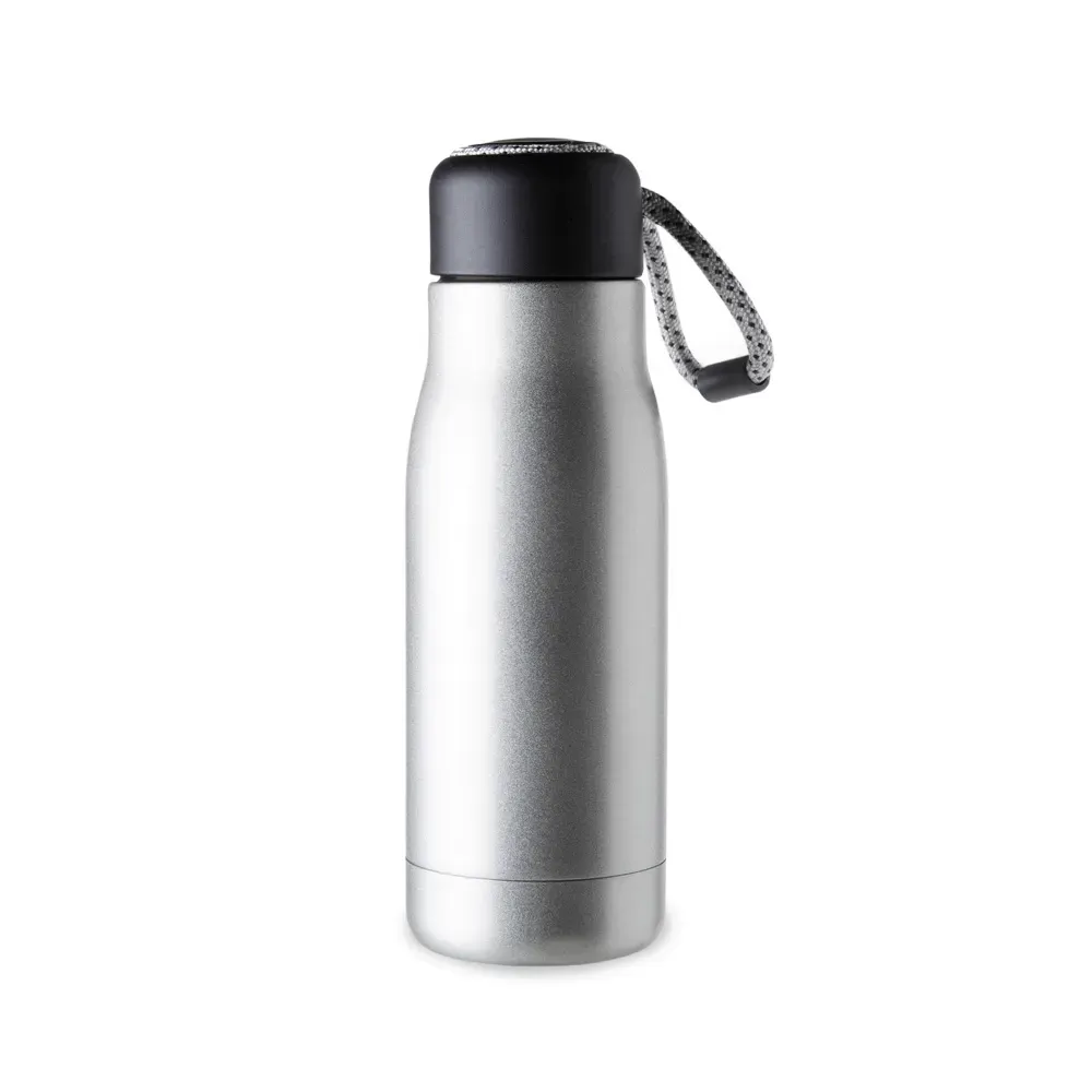Garrafa térmica inox 420ml alça de corda personalizada prata
