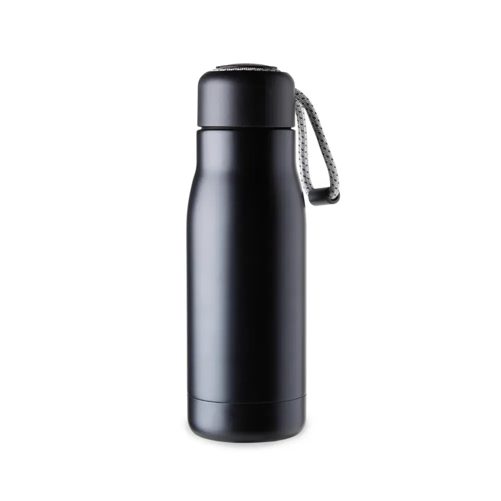 Garrafa térmica inox 420ml alça de corda personalizada preta