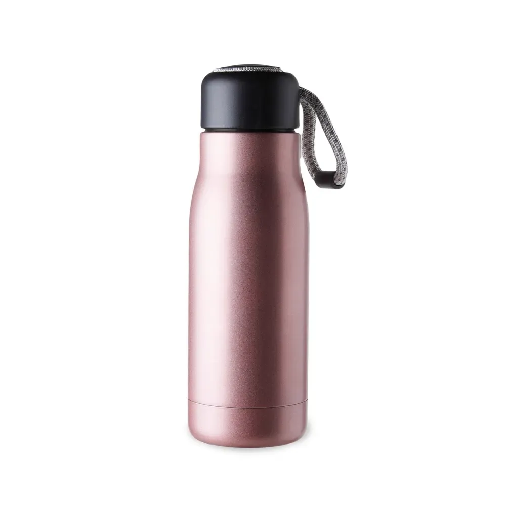 Garrafa térmica inox 420ml alça de corda personalizada rosa