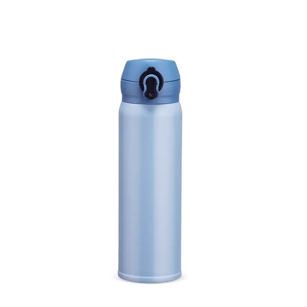 Garrafa Térmica Inox 450ml Compacta com Trava personalizada azul claro