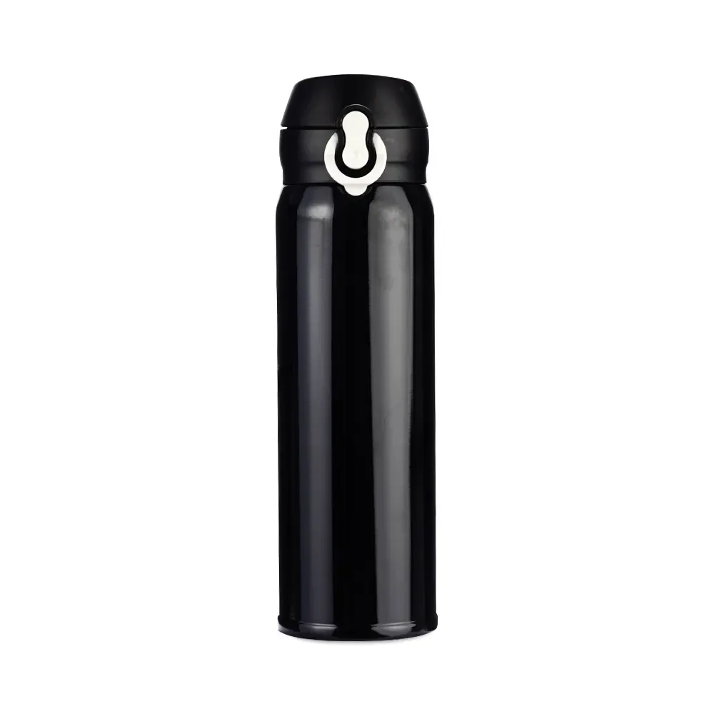 Garrafa Térmica Inox 450ml Compacta com Trava personalizada preta com branco