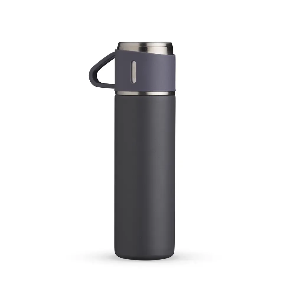 Garrafa térmica inox 450ml tampa vira caneca personalizada cinza