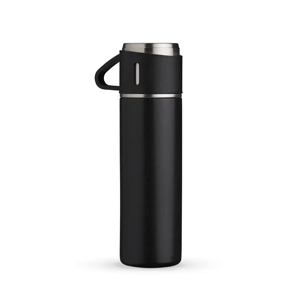 Garrafa térmica inox 450ml tampa vira caneca personalizada preta
