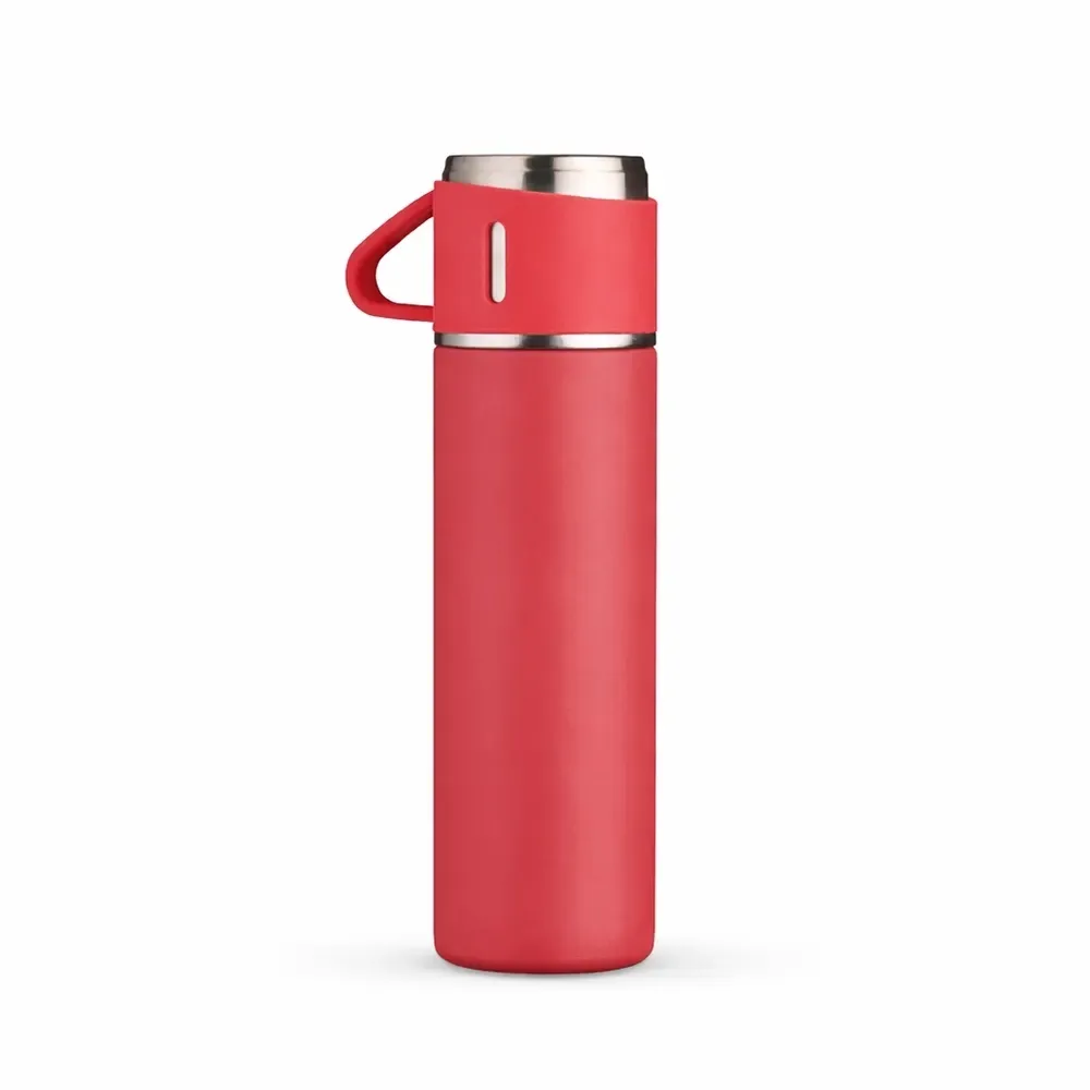 Garrafa térmica inox 450ml tampa vira caneca personalizada vermelha