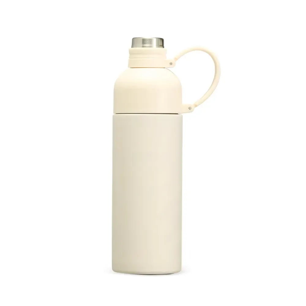 Garrafa Térmica Inox 460ml Dupla Abertura personalizada creme