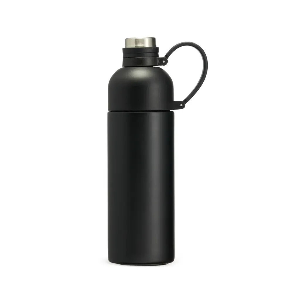 Garrafa Térmica Inox 460ml Dupla Abertura personalizada preta