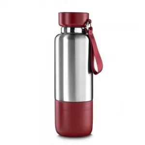 Garrafa Térmica Inox 500ml Cordão Mosquetão e Copo personalizada vermelha