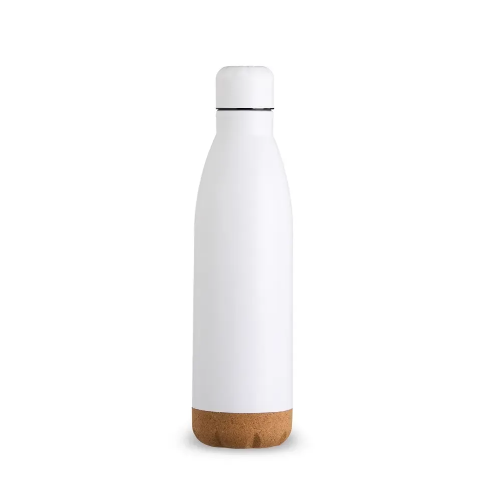 Garrafa Térmica Inox 500ml Detalhe em Cortiça personalizada branca