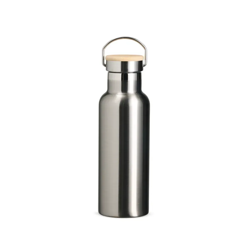 Garrafa Térmica Inox 500ml Detalhe em Bambu cor inox