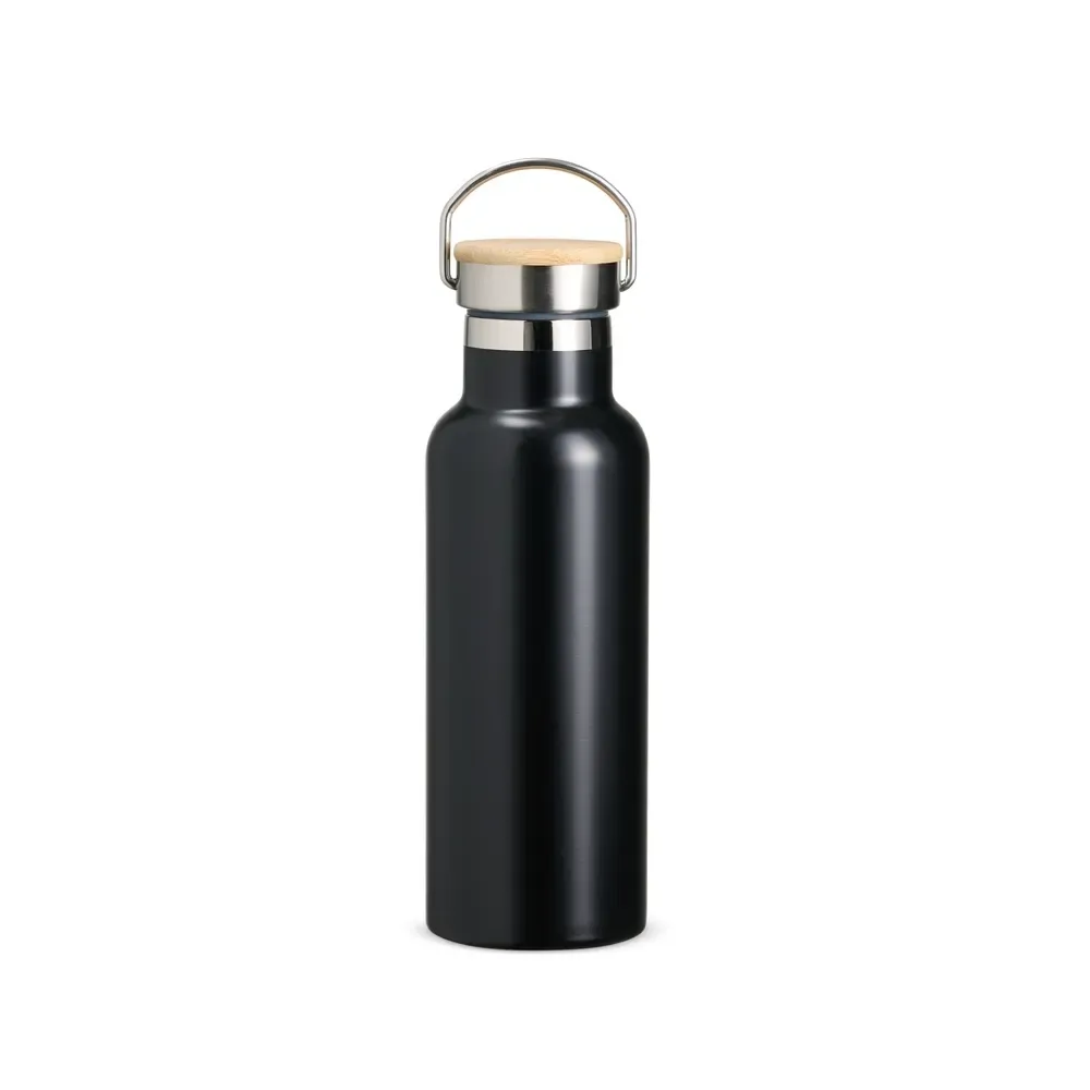 Garrafa Térmica Inox 500ml Detalhe em Bambu preta