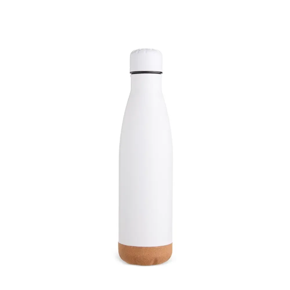 Garrafa Térmica Inox 500ml Fundo em Cortiça personalizada branca
