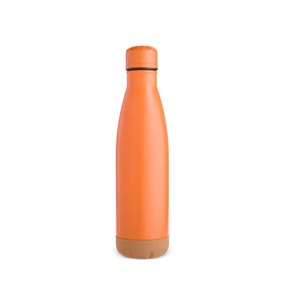 Garrafa Térmica Inox 500ml Fundo em Cortiça personalizada laranja