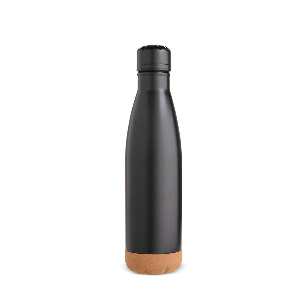Garrafa Térmica Inox 500ml Fundo em Cortiça personalizada preta