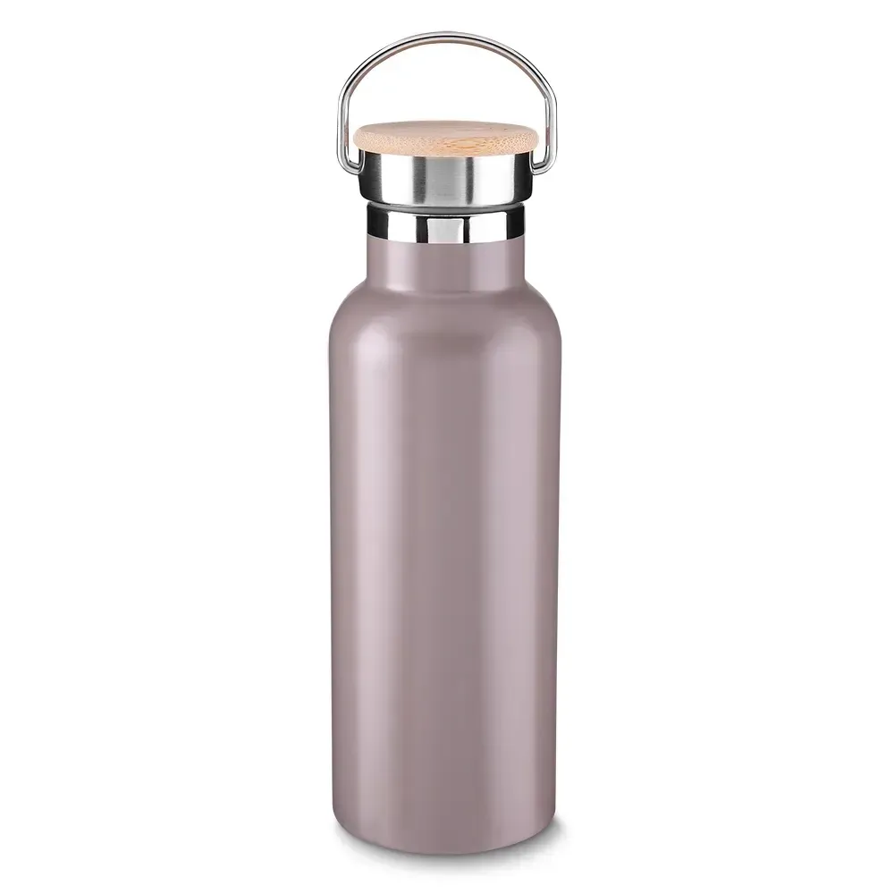 Garrafa Térmica Inox 500ml Tampa em Fibra de Bambu marrom