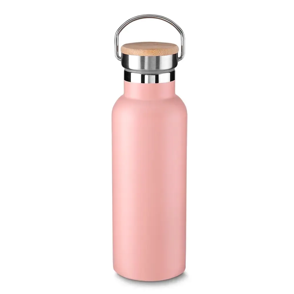 Garrafa Térmica Inox 500ml Tampa em Fibra de Bambu rosa