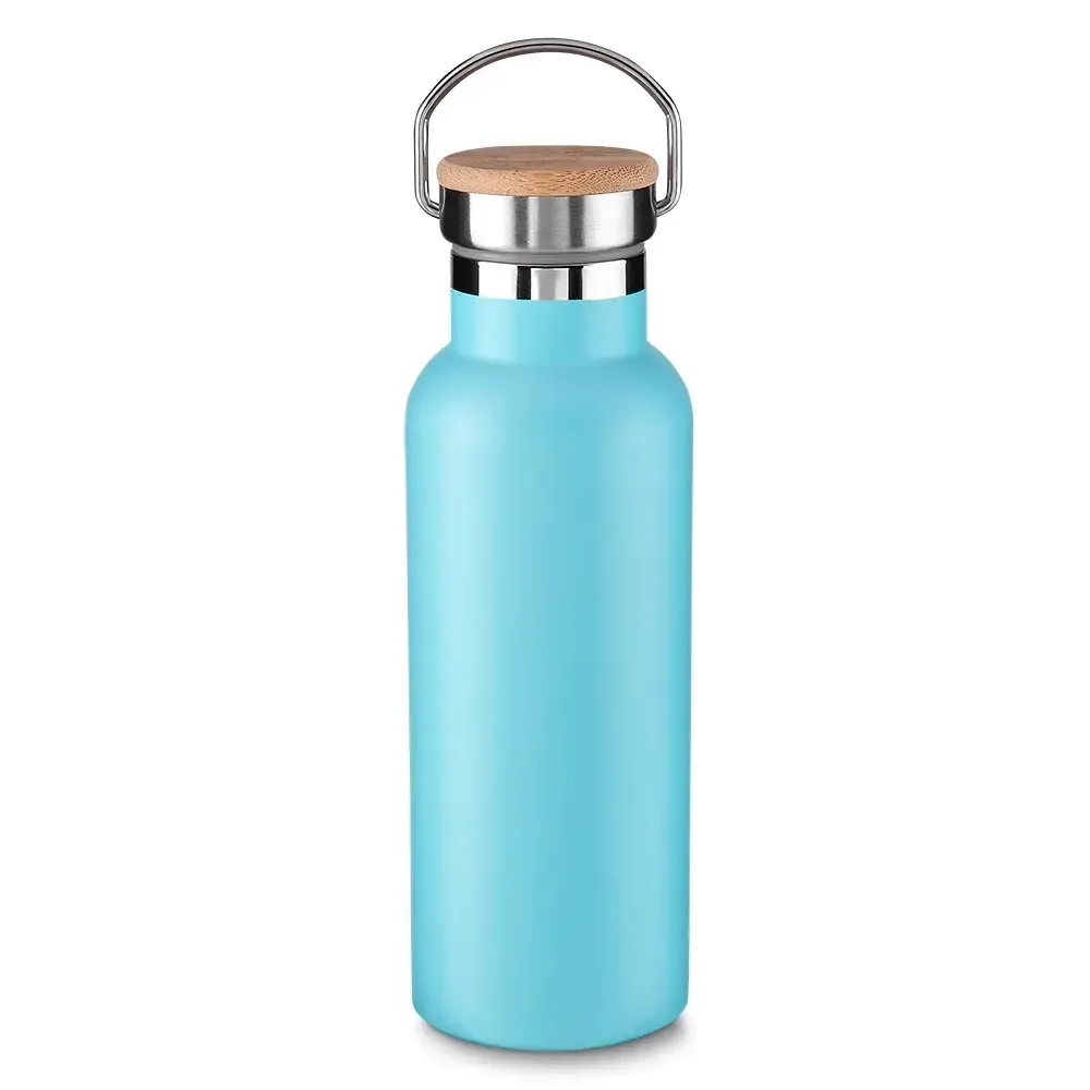 Garrafa Térmica Inox 500ml Tampa em Fibra de Bambu turquesa