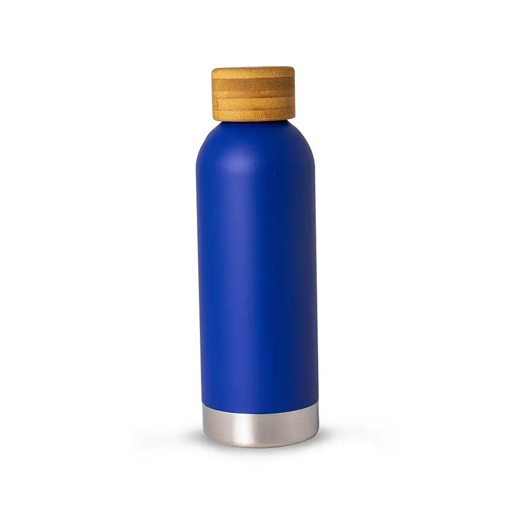 Garrafa Térmica Inox 510ml Tampa em Bambu personalizada azul