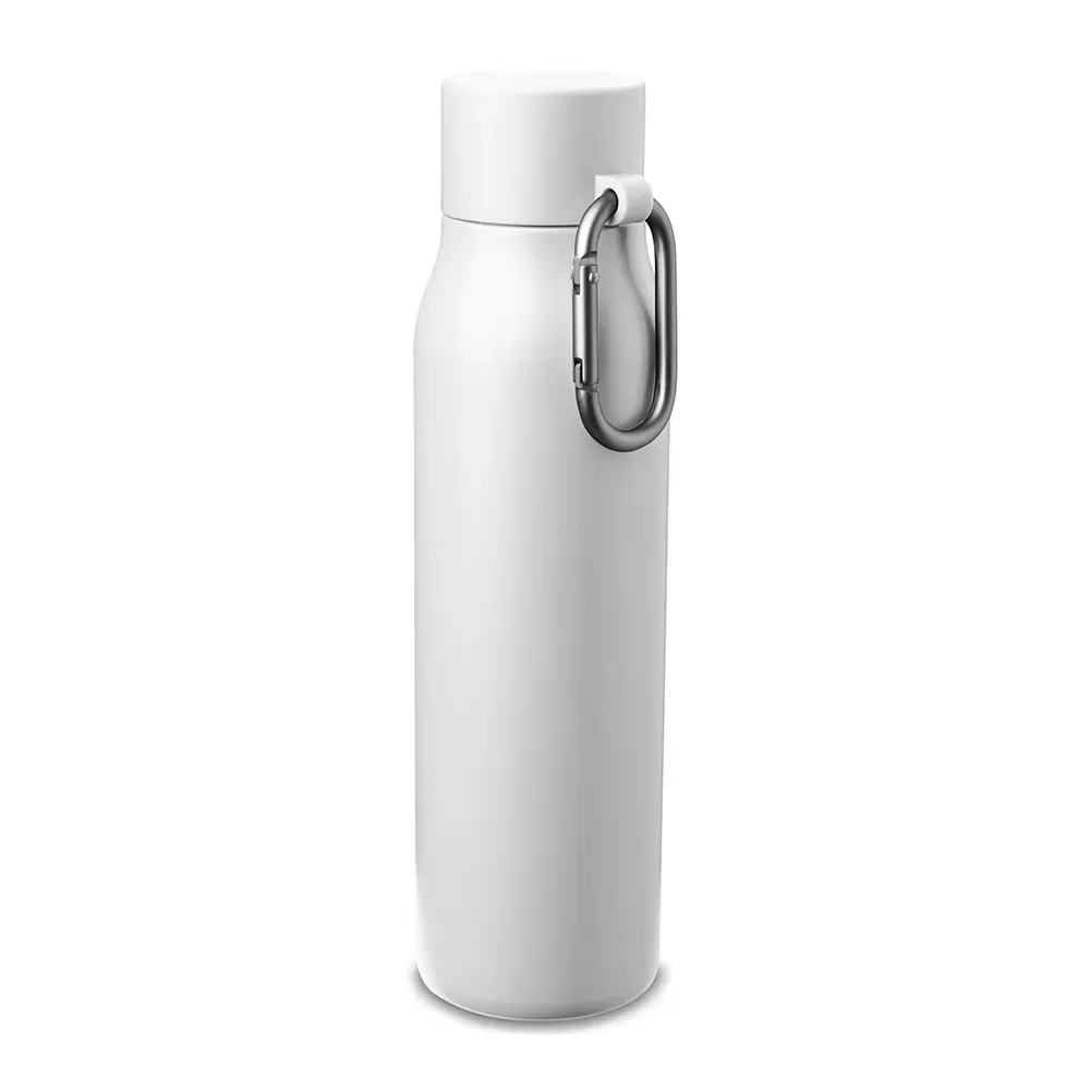Garrafa Térmica Inox 550ml Mosquetão de Alumínio personalizada branca