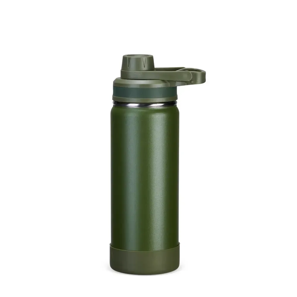 Garrafa Térmica Inox 550ml com Protetor de Base em Silicone personalizada verde escura