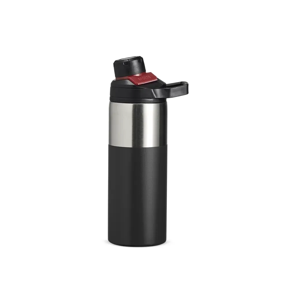 Garrafa Térmica Inox 550ml Tampa Magnética personalizada preta e vermelha