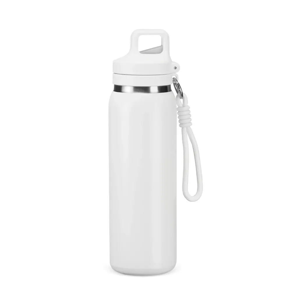Garrafa Térmica Inox 600ml Bico Retrátil com Mosquetão personalizada branca