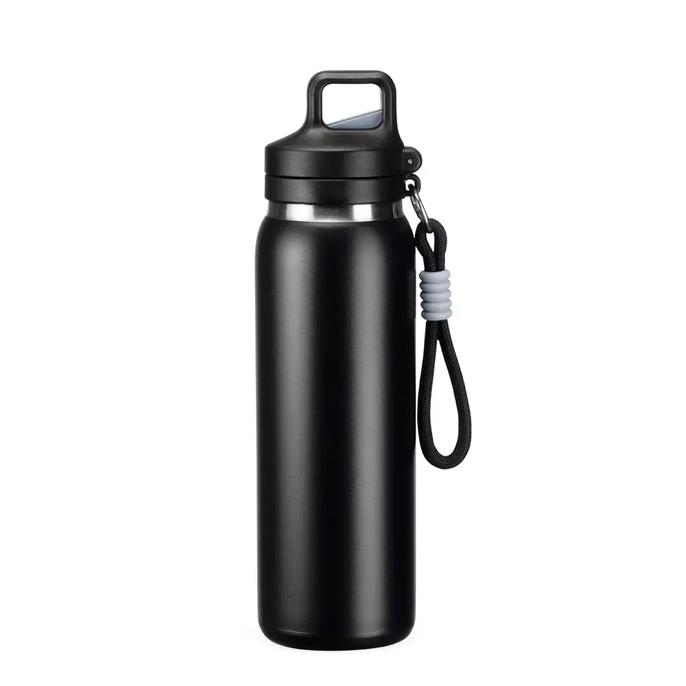 Garrafa Térmica Inox 600ml Bico Retrátil com Mosquetão personalizada preta