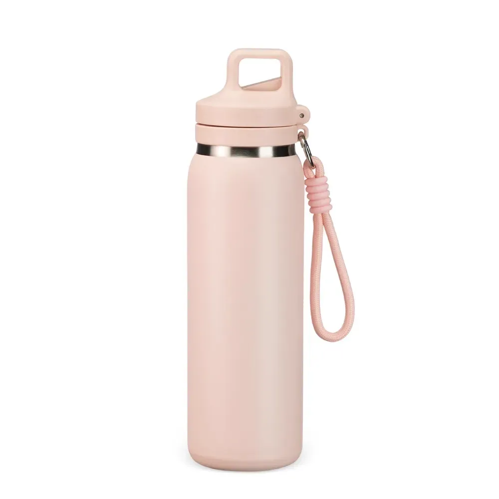 Garrafa Térmica Inox 600ml Bico Retrátil com Mosquetão personalizada rosa