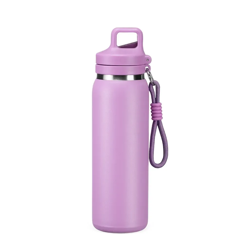 Garrafa Térmica Inox 600ml Bico Retrátil com Mosquetão personalizada roxa