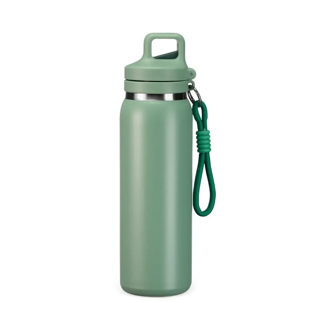 Garrafa Térmica Inox 600ml Bico Retrátil com Mosquetão personalizada verde