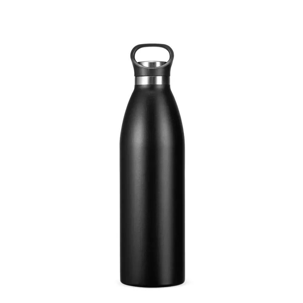 Garrafa Térmica Inox 750ml com Alça Fixa personalizada preta