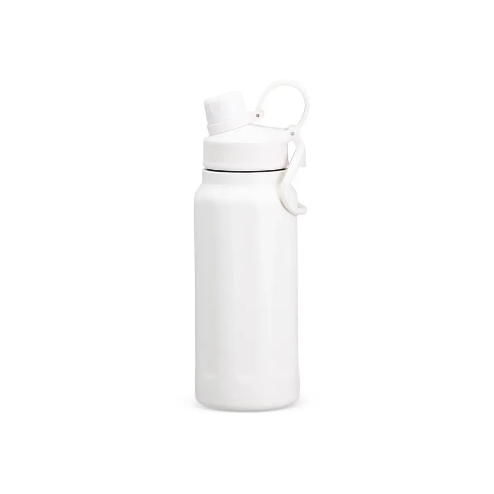 Garrafa Térmica Inox 750ml Faixas em Relevo personalizada branca