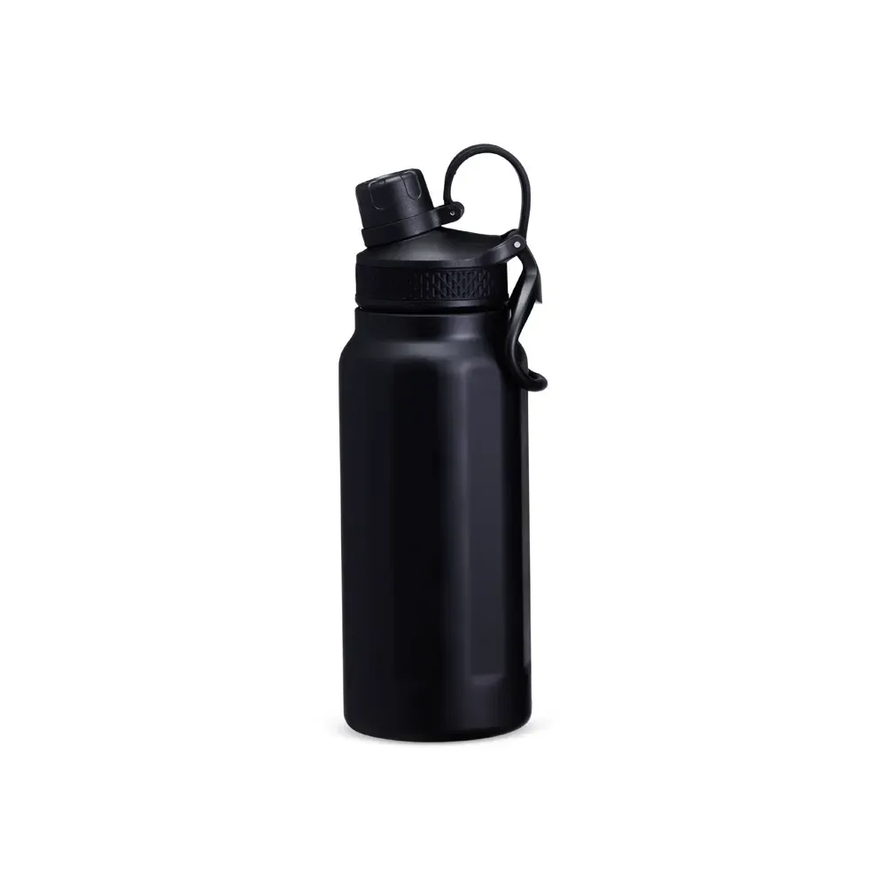 Garrafa Térmica Inox 750ml Faixas em Relevo personalizada preta
