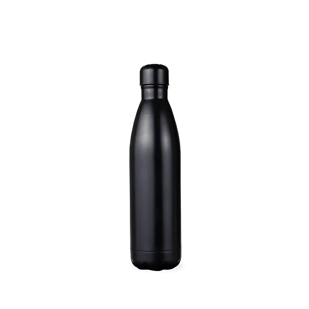 Garrafa térmica inox 780ml tampa relevo personalizada preta com detalhe prata