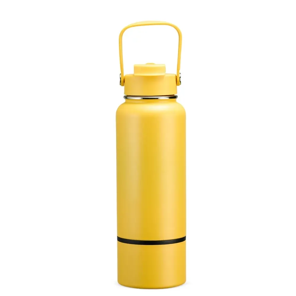 Garrafa Térmica Inox 800ml Fundo Removível personalizada amarela