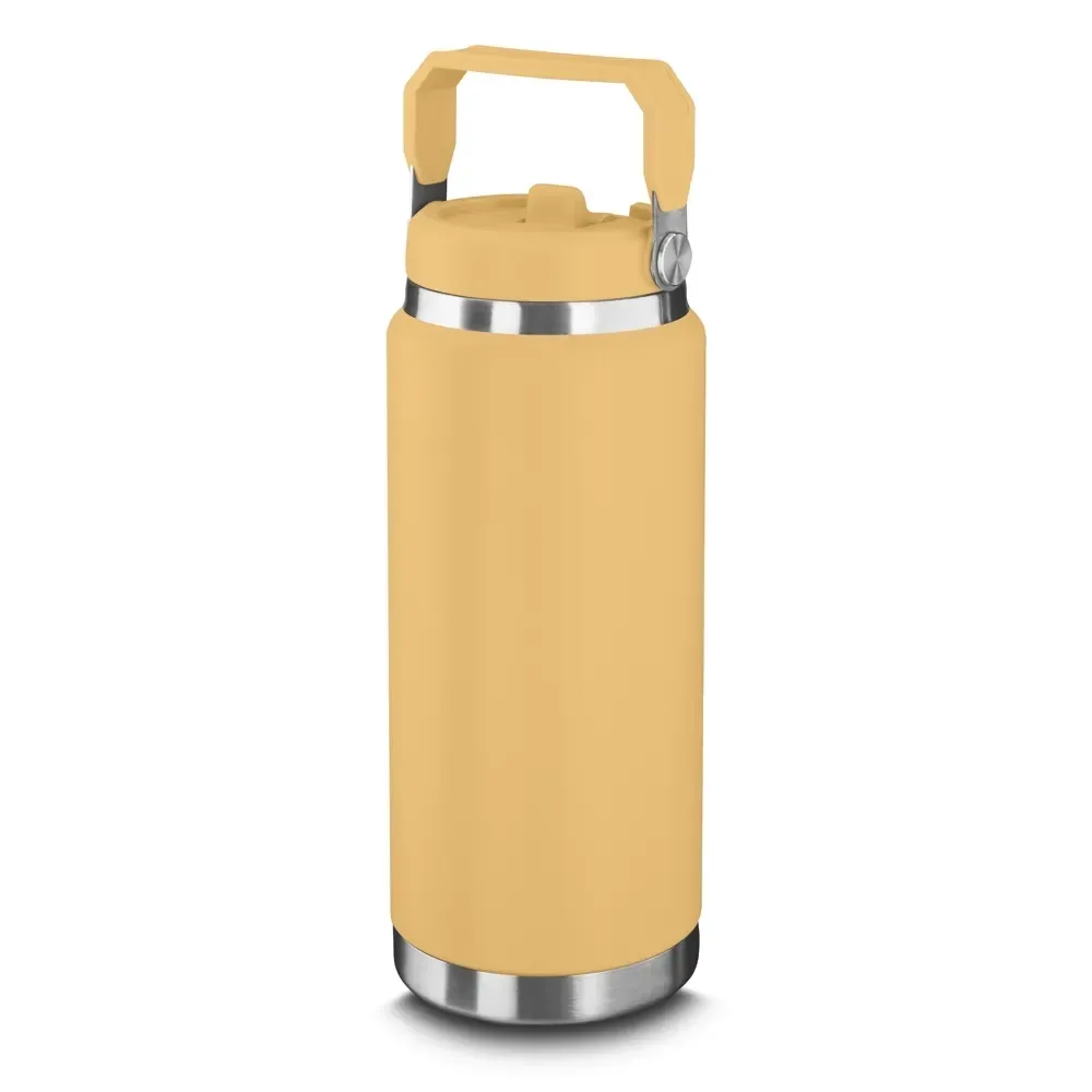 Garrafa Térmica Inox 850ml Bico Flip e Canudo personalizada amarela