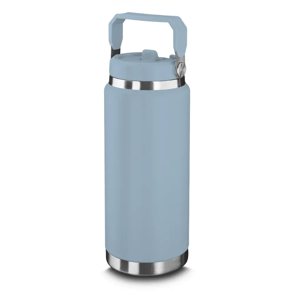 Garrafa Térmica Inox 850ml Bico Flip e Canudo personalizada azul