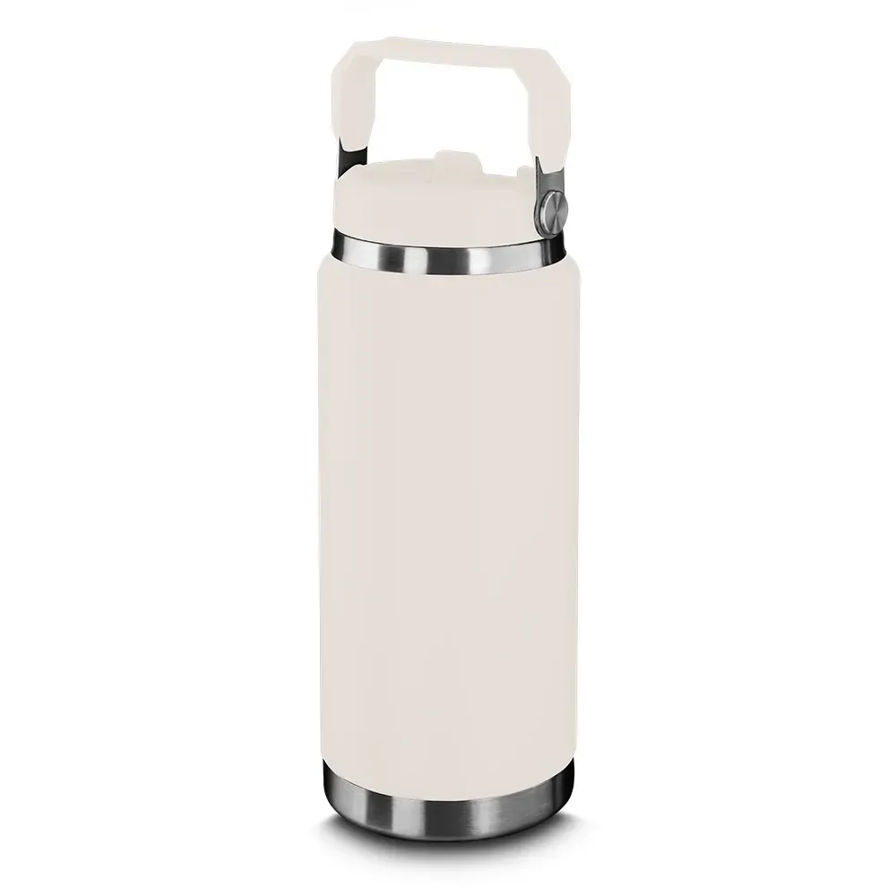 Garrafa Térmica Inox 850ml Bico Flip e Canudo personalizada branca