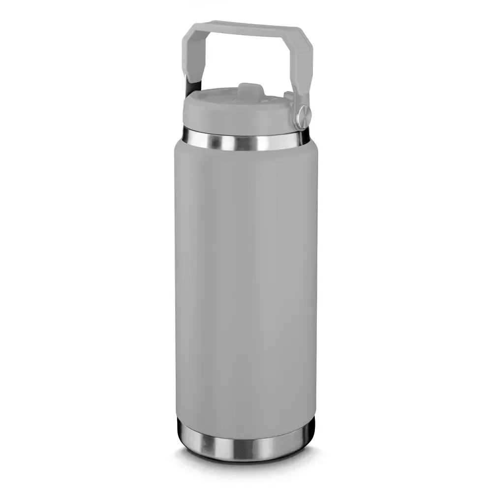 Garrafa Térmica Inox 850ml Bico Flip e Canudo personalizada cinza