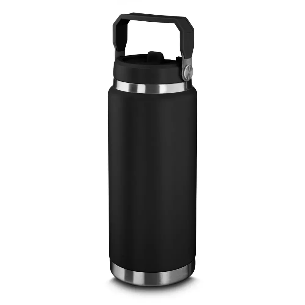 Garrafa Térmica Inox 850ml Bico Flip e Canudo personalizada preta
