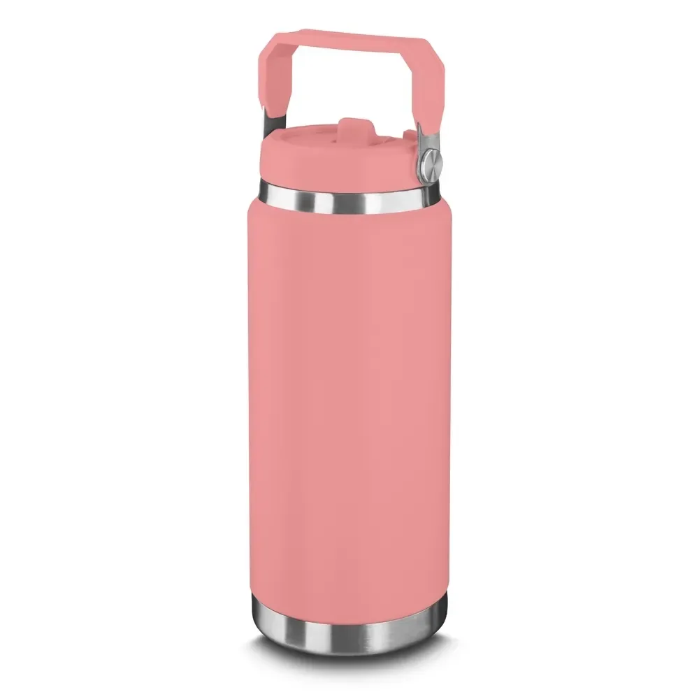 Garrafa Térmica Inox 850ml Bico Flip e Canudo personalizada rosa