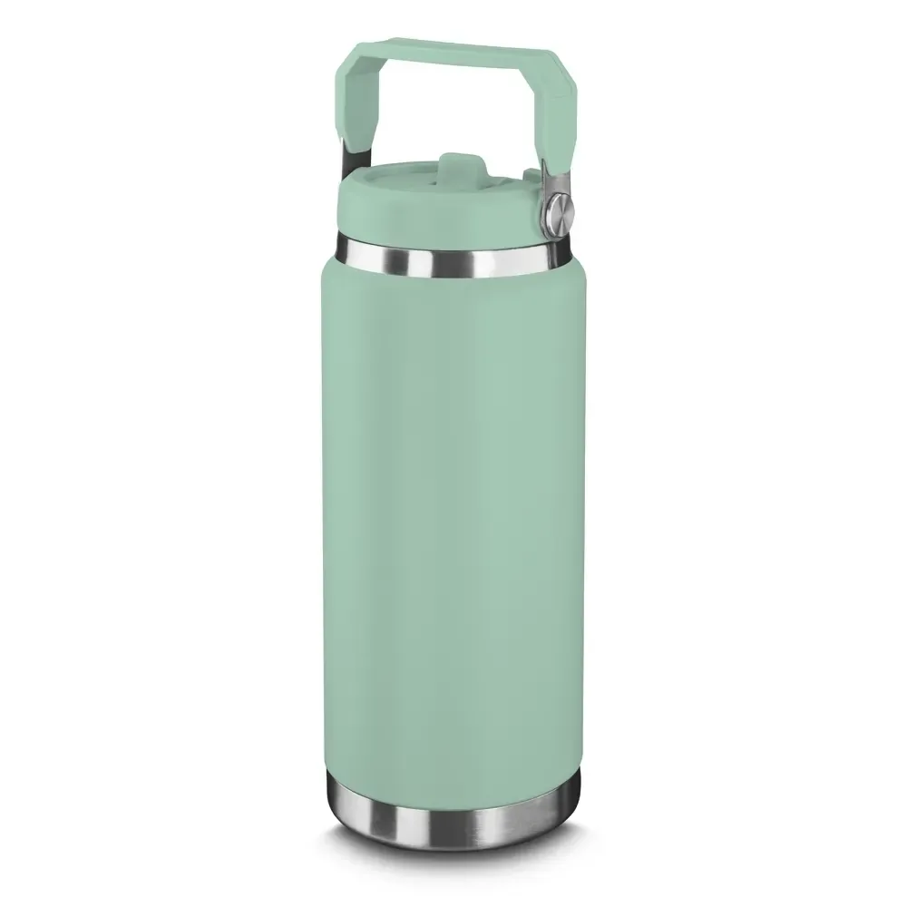 Garrafa Térmica Inox 850ml Bico Flip e Canudo personalizada verde