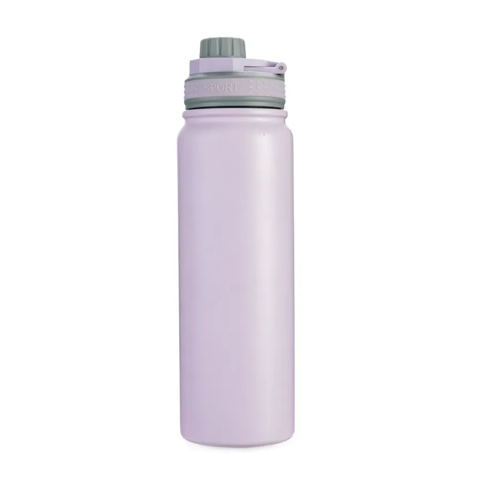 Garrafa térmica inox 850ml faixa de silicone personalizada lilás