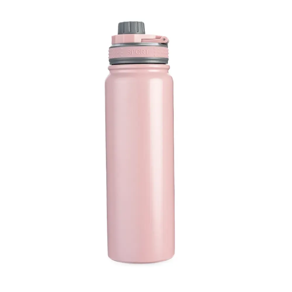 Garrafa térmica inox 850ml faixa de silicone personalizada rosa