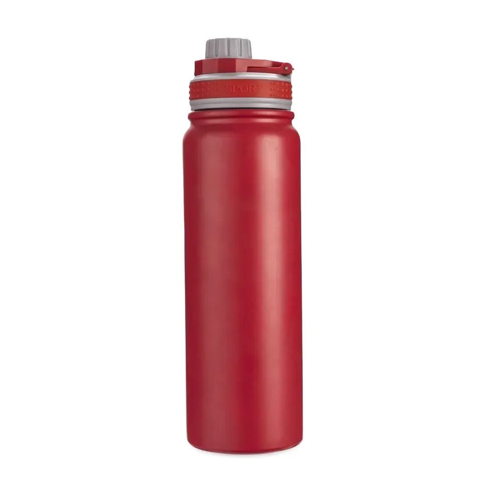 Garrafa térmica inox 850ml faixa de silicone personalizada vermelha