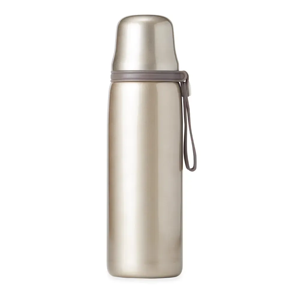 Garrafa térmica inox 850ml champagne com infusor e tampa que vira copo