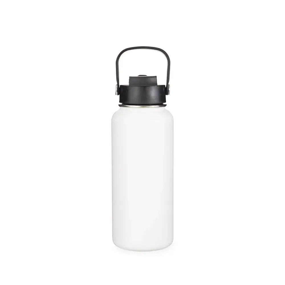 Garrafa Térmica Inox 950ml Bico Flip personalizada branca