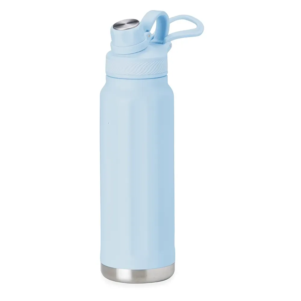 Garrafa Térmica Inox 950ml personalizada azul claro com faixas em relevo